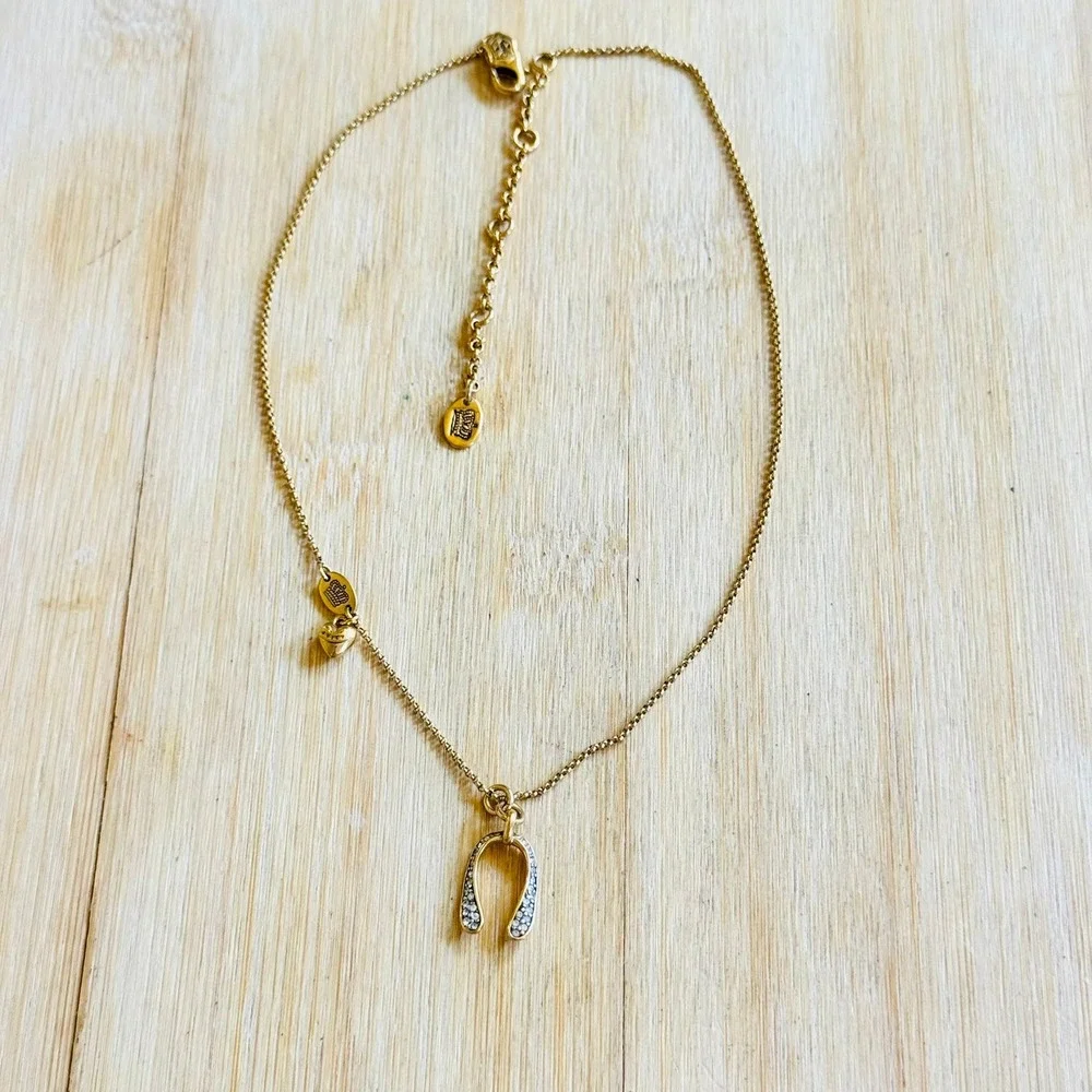 Juicy Couture WishBone Necklace Crystal Pave Designer Gold Designer Y2K 18